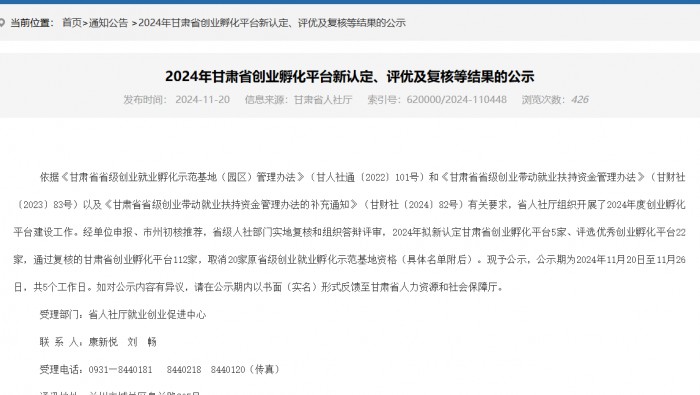 喜讯!兰州新区专精特新化工产业创业孵化平台被认定为省级优秀创业孵化平台